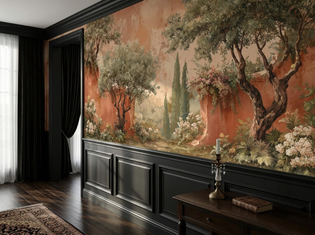 Mediterranean Olive Tree Wall Mural, Terracotta Garden Landscape ...