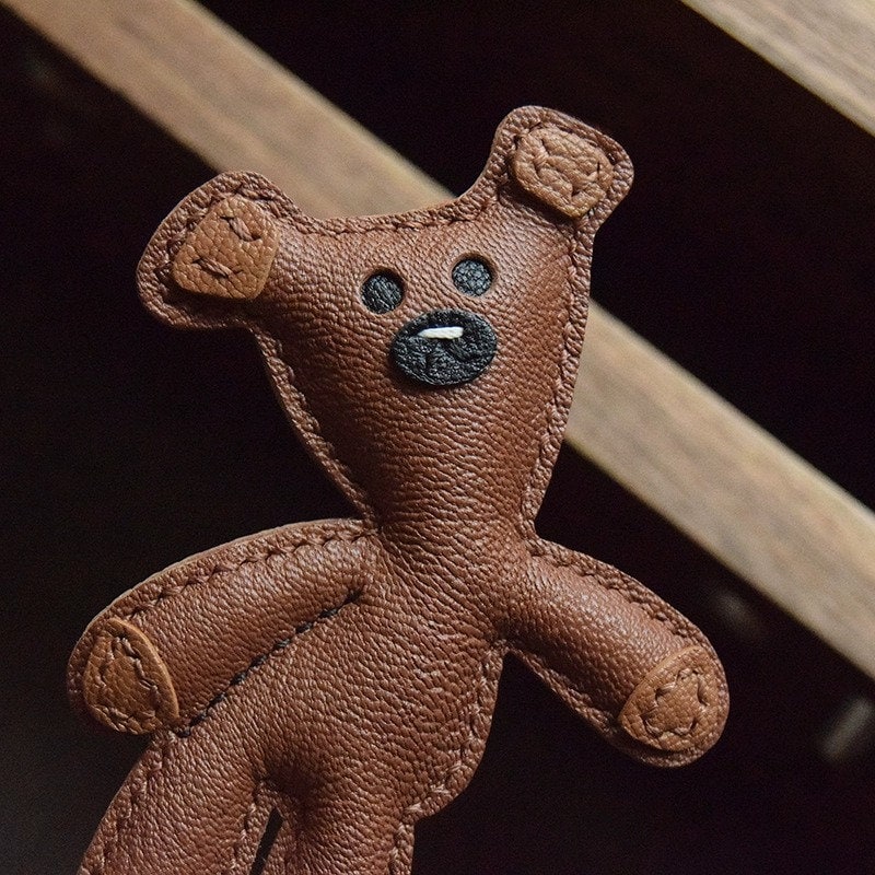 Mr. Bean Teddy Keychain Leather Bear Keychain for Designer Handbag