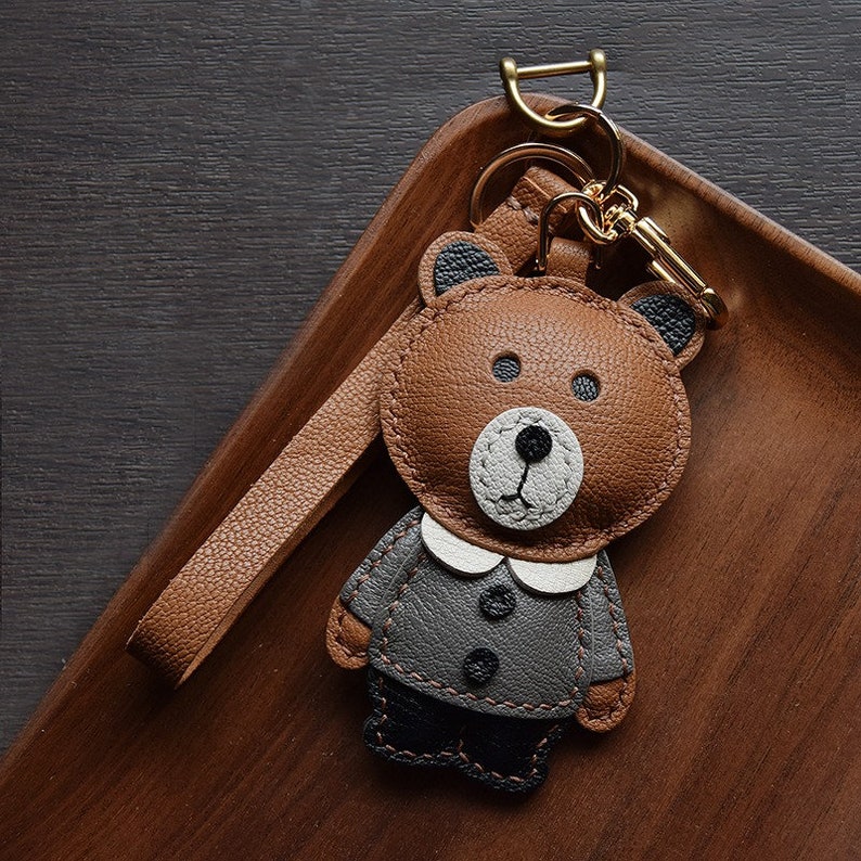 Luxury Teddy Bear Keychain Leather Bear Keychain for Designer Bag