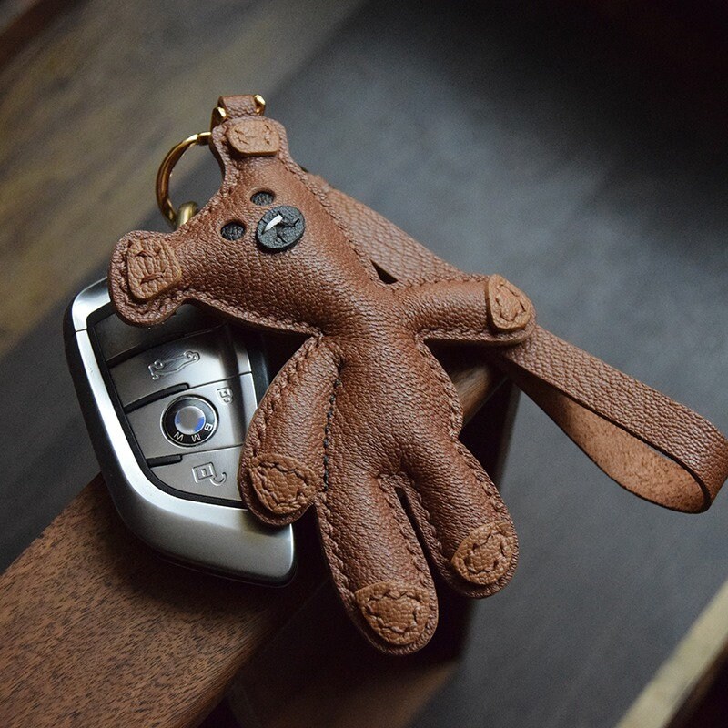 Mr. Bean Teddy Keychain Leather Bear Keychain for Designer Handbag