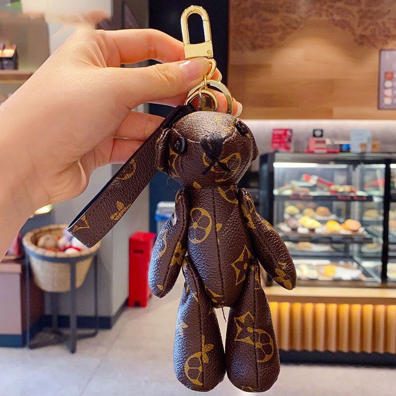 Little Luxuries Designs Teddy Bear Shaped Louis Vuitton Style Damier Keychain/Bag Charm (with Strap)