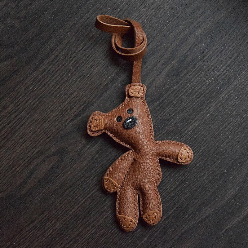 Mr. Bean Teddy Keychain Leather Bear Keychain for Designer Handbag