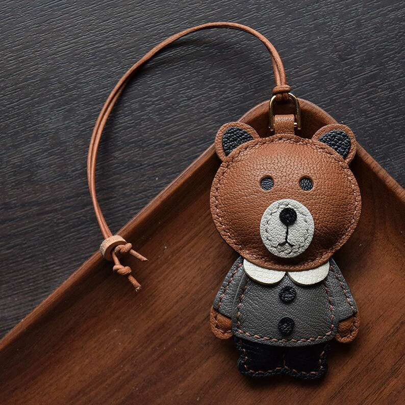 Luxury Teddy Bear Keychain Leather Bear Keychain for Designer Bag