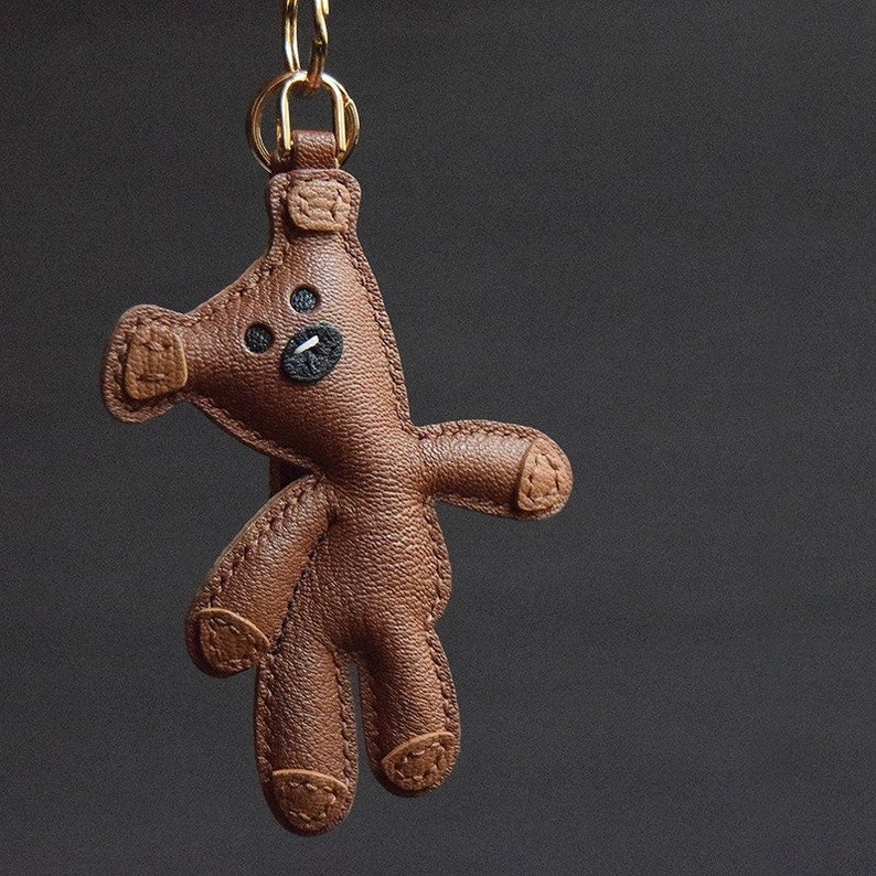 Mr. Bean Teddy Keychain Leather Bear Keychain for Designer Handbag
