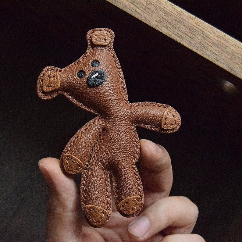 Mr. Bean Teddy Keychain Leather Bear Keychain for Designer Handbag