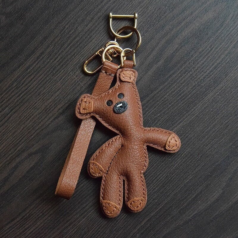 Mr. Bean Teddy Keychain Leather Bear Keychain for Designer Handbag