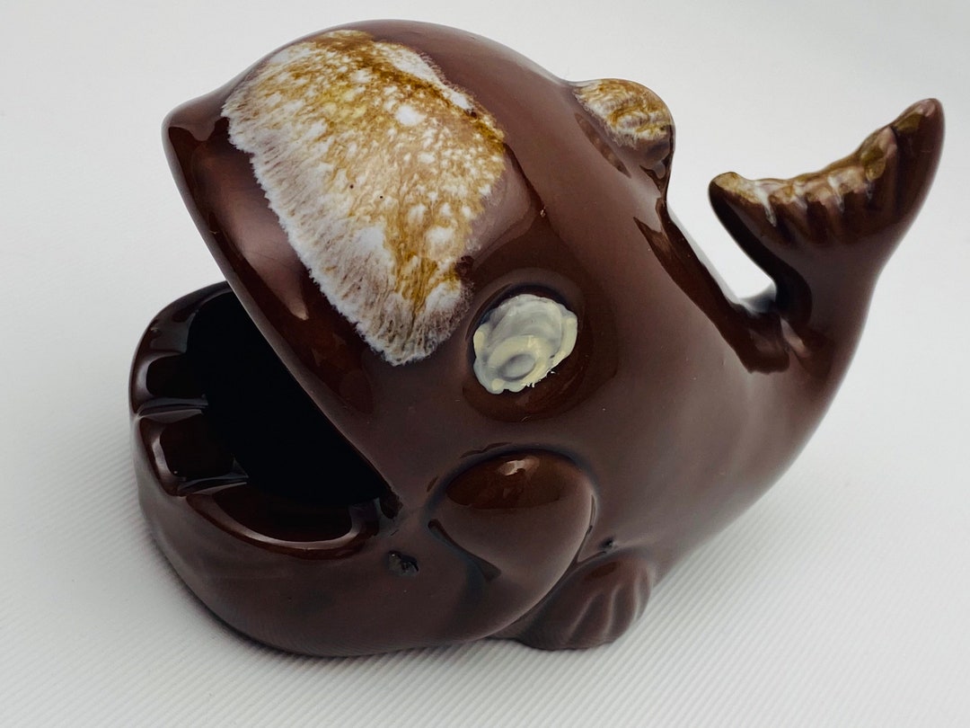 Vintage Brownware Whale Ashtray Brown Drip Glaze Ceramic Big Etsy