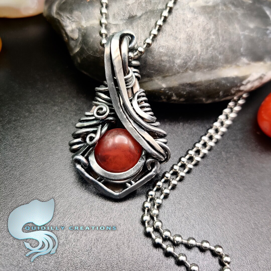 Heady Wire Wrapped Strawberry Quartz Pendant Witchy Necklace