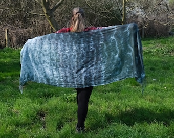 Handmade Tie Dye Wool Pashmina Shawl with Fringe
