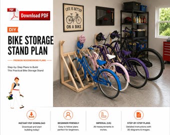 DIY Bike Rack Plans PDF | Wooden Bicycle Storage Stand | Garage Bike Organizer | Instant Download