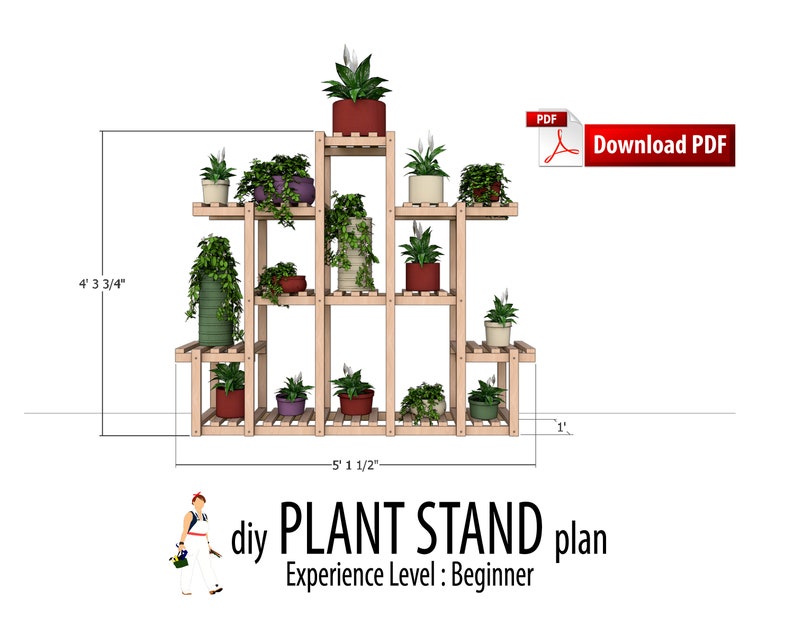 Diy Plant Stand Woodworking Plan Flower Holder Indoor Etsy
