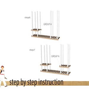 May include: Step-by-step instructions for building a wooden shelf unit. The image shows two steps, step 6 and step 7, with the shelf unit in various stages of construction. The text "GROUP A" is labeled on the image.