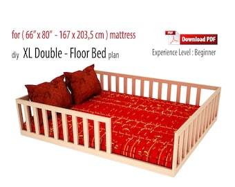XL Double Montessori Floor Bed DIY Plan with Slats (PDF)