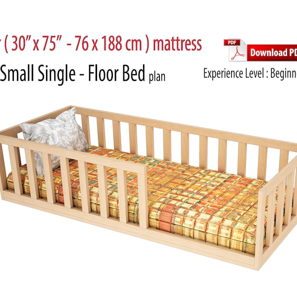 Small Single Montessori Floor Bed Woodworking Diy Plan, Bed Plan, Pdf, Toddler Floor Bed With Slats