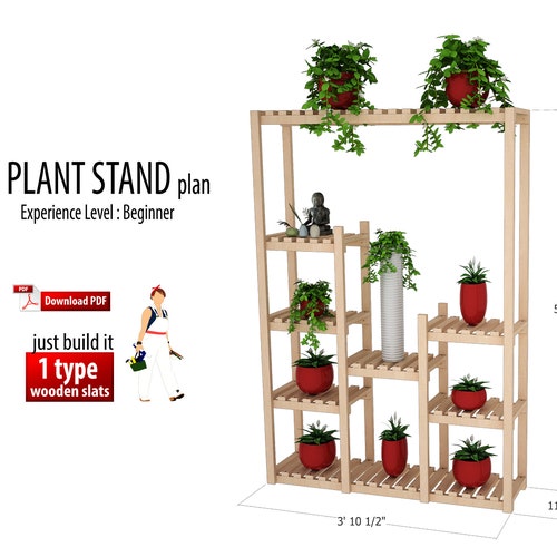 Tall Wooden Plant Stand Plans | Vertical Indoor Outdoor Woodworking (PDF Download)