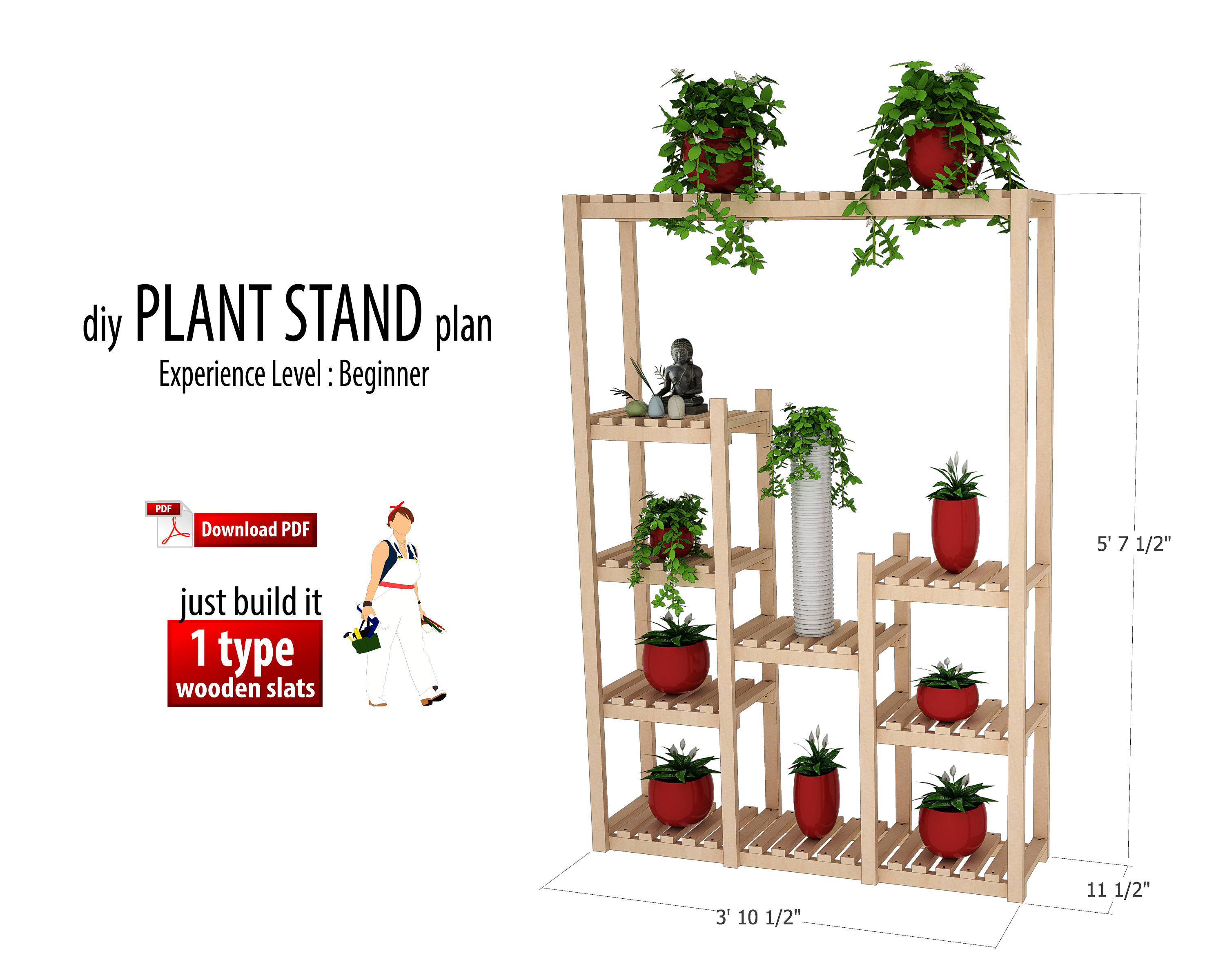 Diy Tall Plant Stand Woodworking Plan Flower Stand Indoor Etsy
