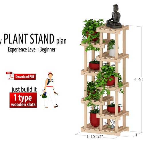 Tall Wooden Plant Stand Plans | Indoor Outdoor Woodworking Project (PDF Download)
