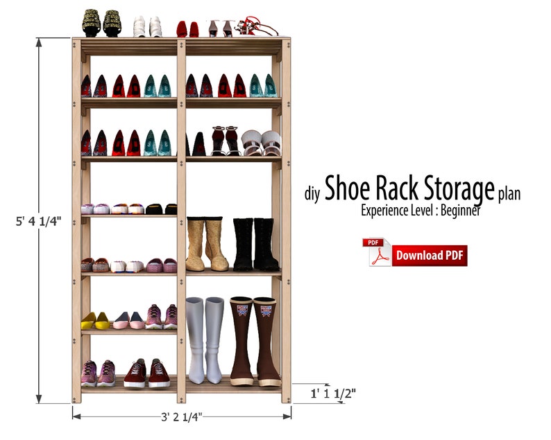 DIY Shoe & Boot Rack Plans PDF | Entryway Storage Shelf | Printable Woodworking Plans | Instant Download image 6