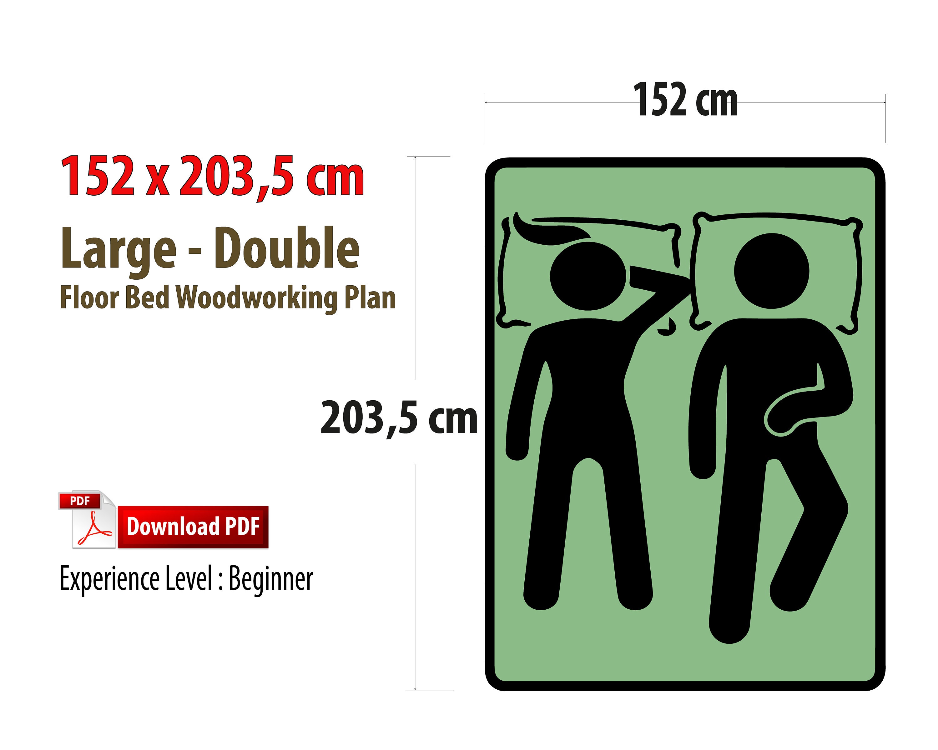 Large Double Montessori Floor Bed Woodworking Diy Plan, Bed Plan, Pdf