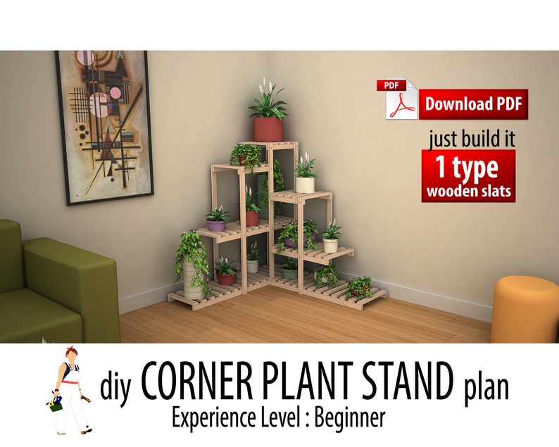 Diy Corner Plant Stand Woodworking Plan Flower Stand Indoor Etsy