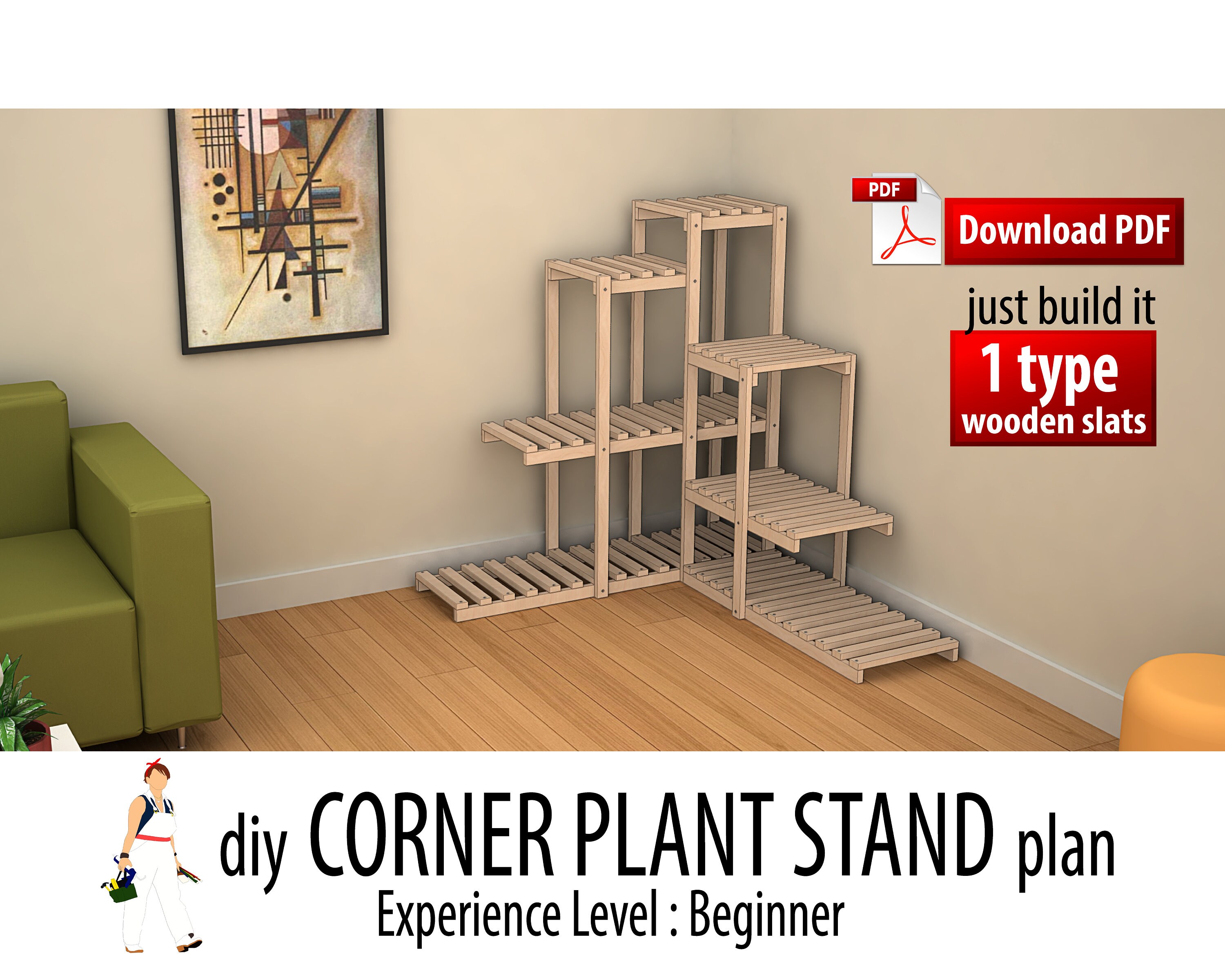 DIY Corner Plant Stand Woodworking Plan (PDF) - Etsy