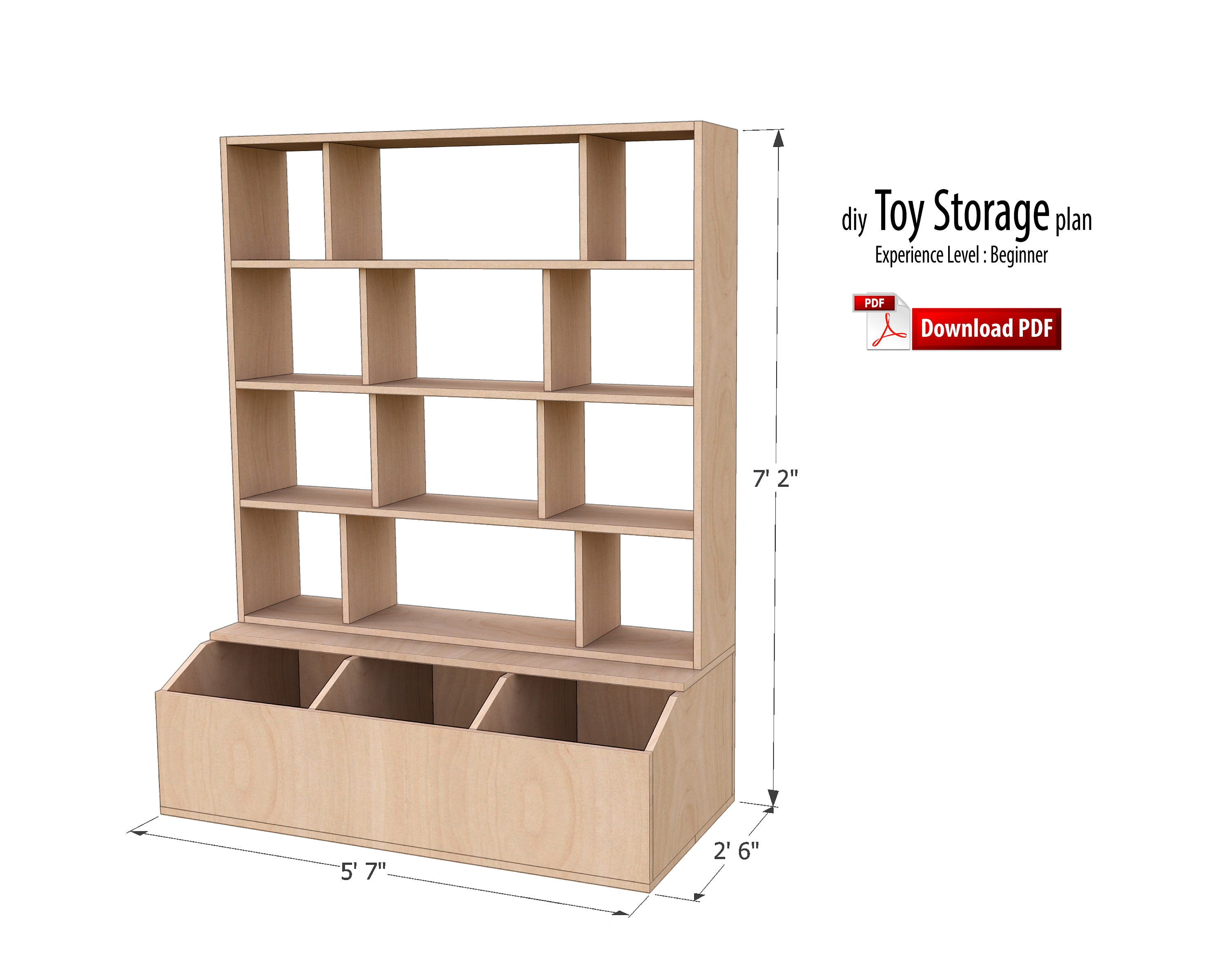 Diy Wood Toy Storage Rack Shelf Organizer Woodworking Digital Etsy