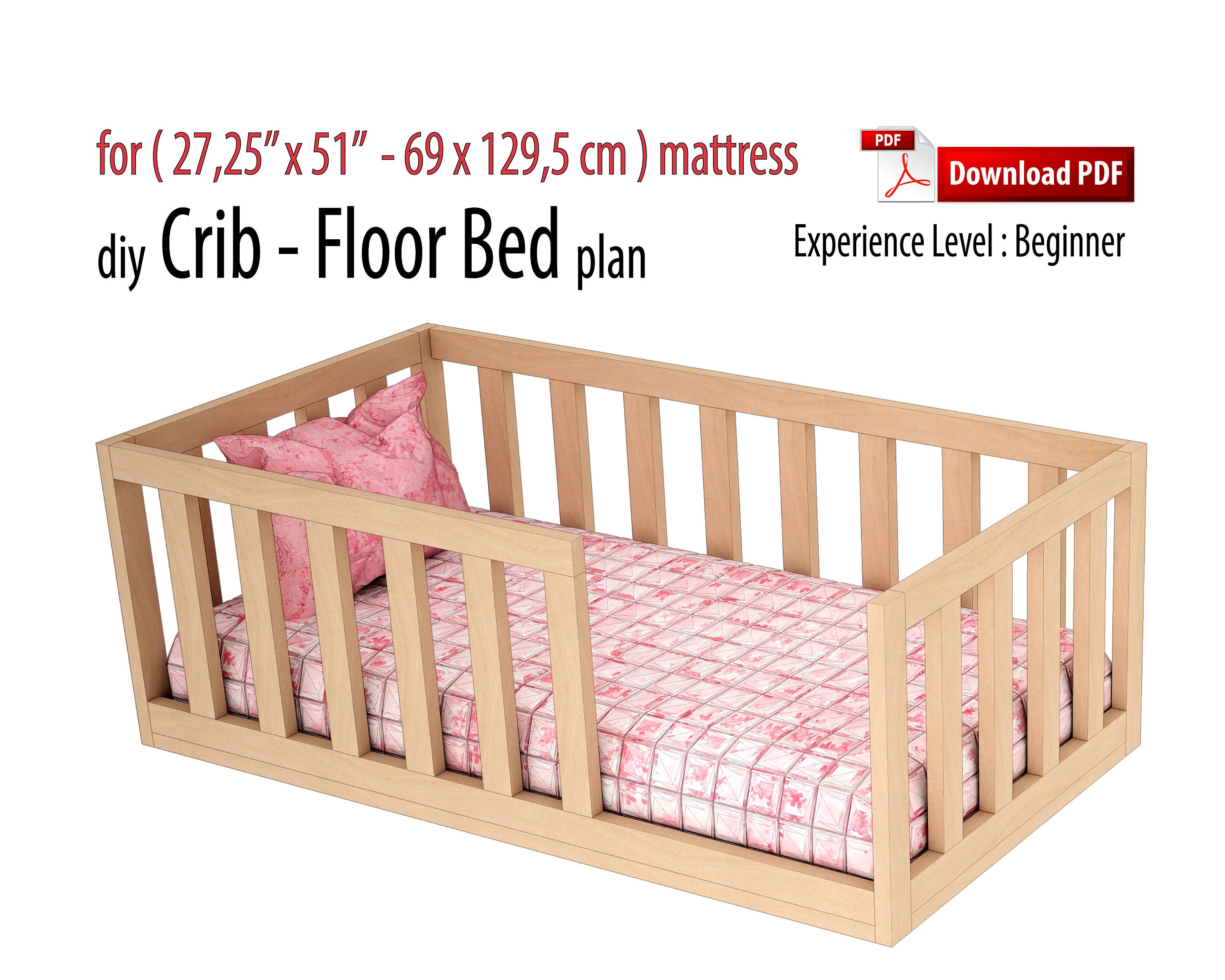 Crib Montessori Toddler Floor Bed Woodworking Diy Plan Bed Etsy