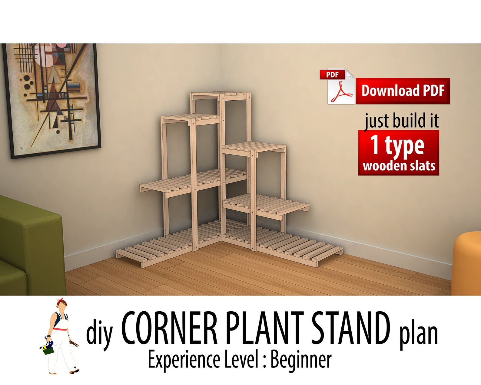 Diy Corner Plant Stand Woodworking Plan Flower Stand Indoor Etsy