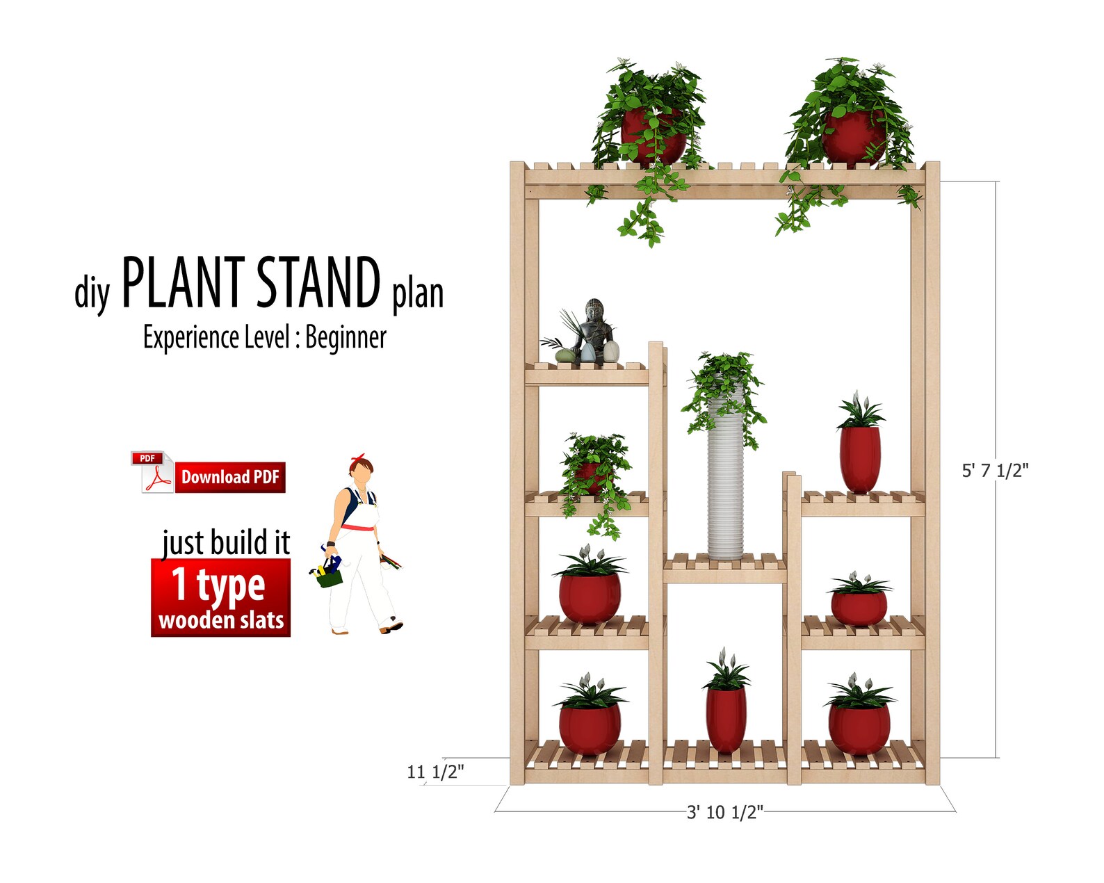 Diy Tall Plant Stand Woodworking Plan Flower Stand Indoor Etsy