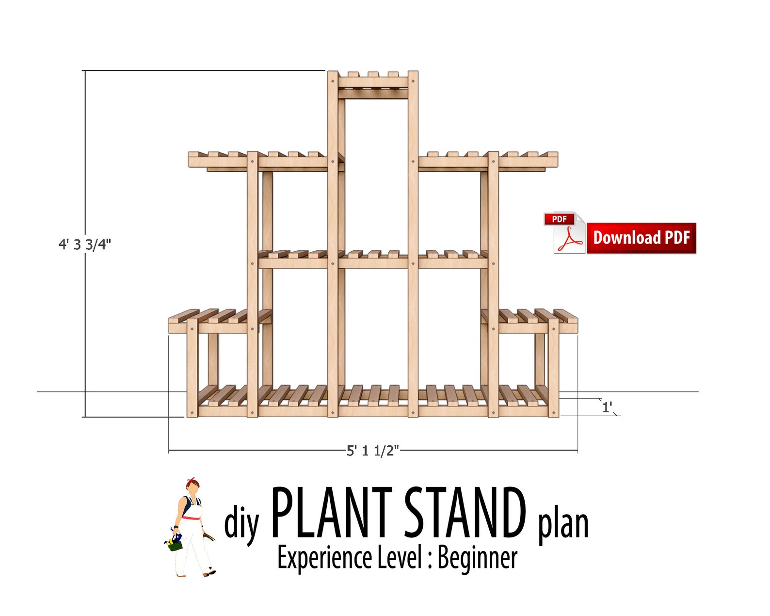 Diy Plant Stand Woodworking Plan Flower Holder Indoor Etsy