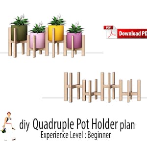 Diy Quadruple Plant Pot Stand Holder Plan, Foursome Flower Pot Stands Set, Four Flower Holders, Indoor, Woodworking plan