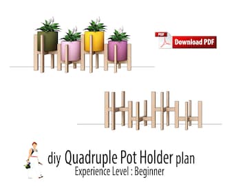 DIY Quadruple Plant Pot Stand, Woodworking Plan (PDF)