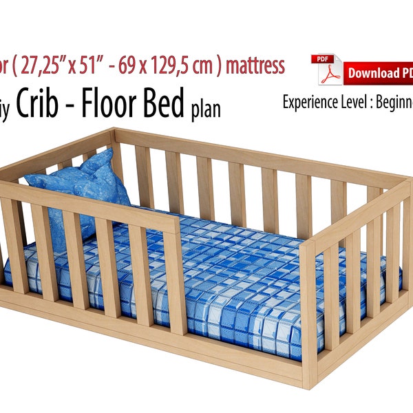 Crib Montessori Toddler Floor Bed Woodworking Diy Plan, Bed Plan, Pdf, Toddler Floor Bed With Slats