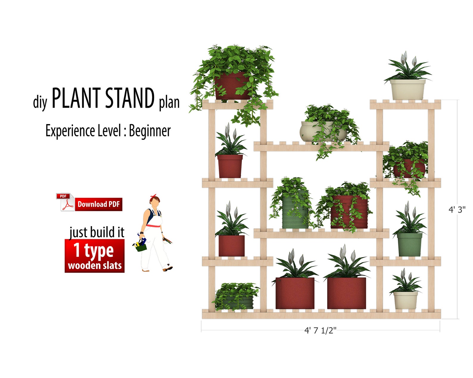 Diy Tall Plant Stand Woodworking Plan Flower Stand Indoor Etsy