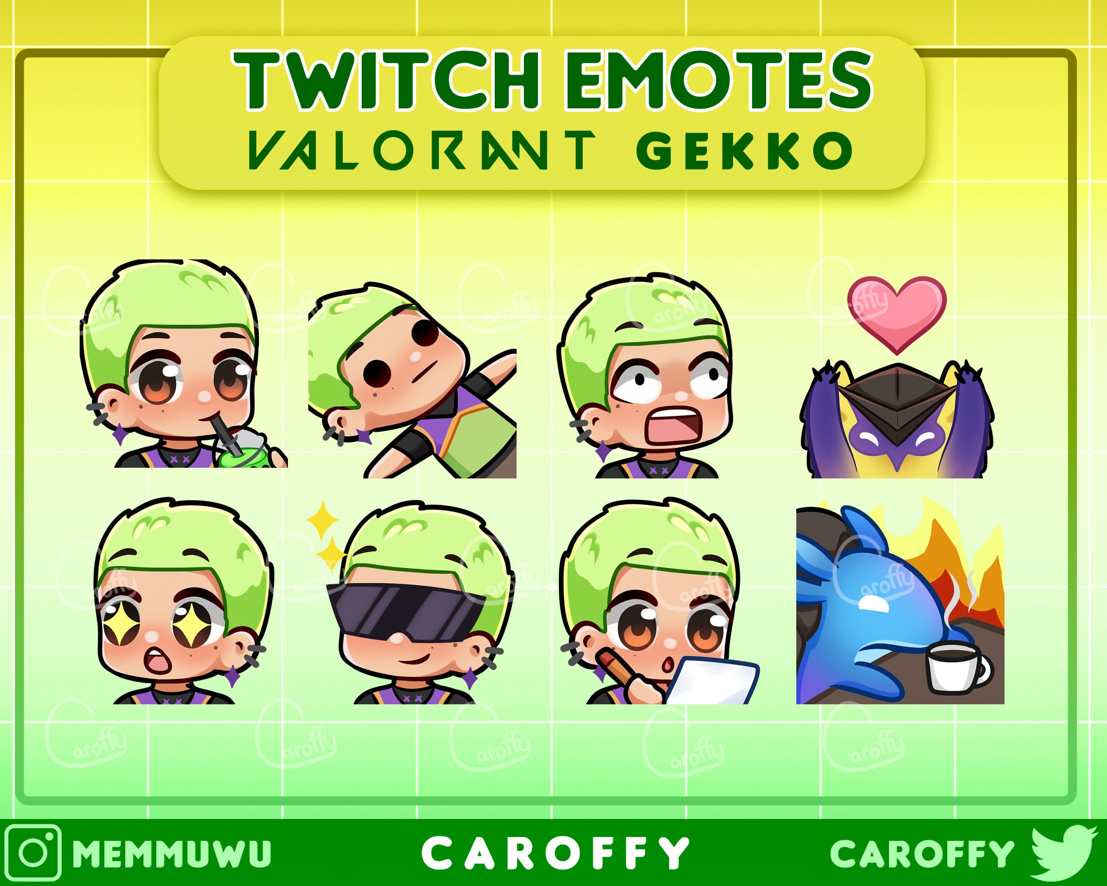 Cute Valorant Gekko Emotes BUNDLE Twitch Discord Youtube Etsy Finland