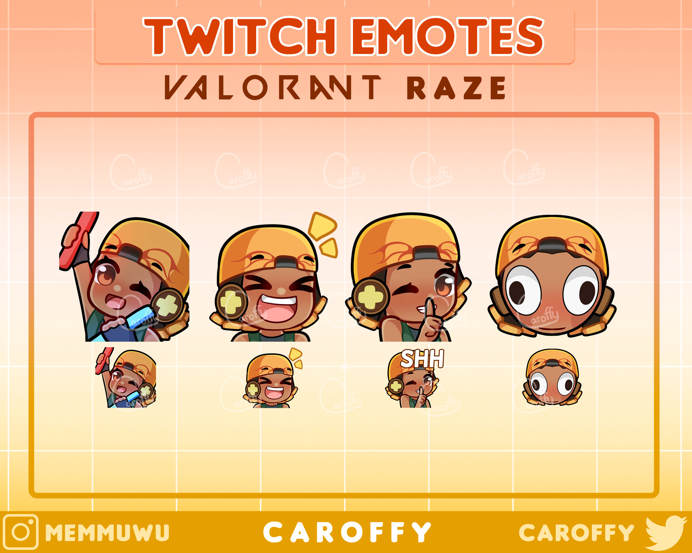 Niedliche Valorant Raze Emotes | Twitch, Discord, Youtube