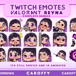 HUGE x18 Valorant Reyna Emotes BUNDLE | 17x normal + 1x animated emote | Twitch, Discord, Youtube