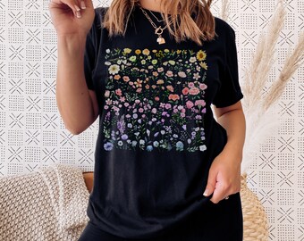 Wild Flowers Shirt, Wildflower Tshirt, Floral Shirt, Botanical Shirt, Flower Shirt, Nature Lover Shirt,Ladies Shirts, Womens Tees,Flover Tee