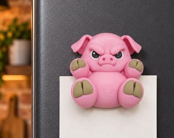 Grumpy Pig Fridge Magnet | 3D Printed Farmhouse Kitchen Decor | Cute Angry Pig Magnet | 1.5 in or 3 in | Funny Pig Lover Gift