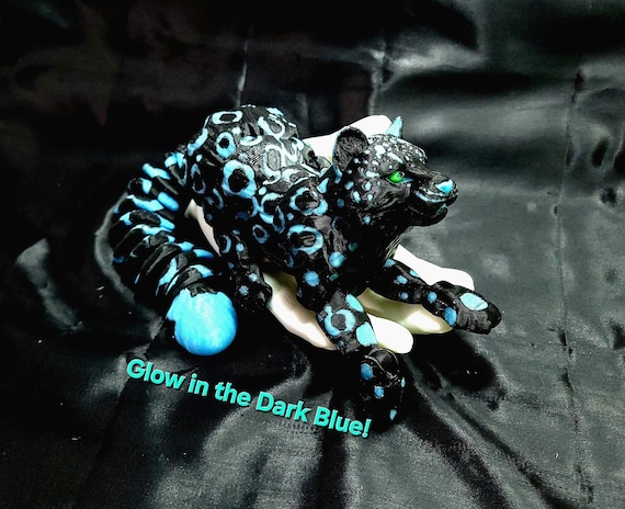 3D Printed Snow Leopard Articulated Flexi Animal- Black and Glow