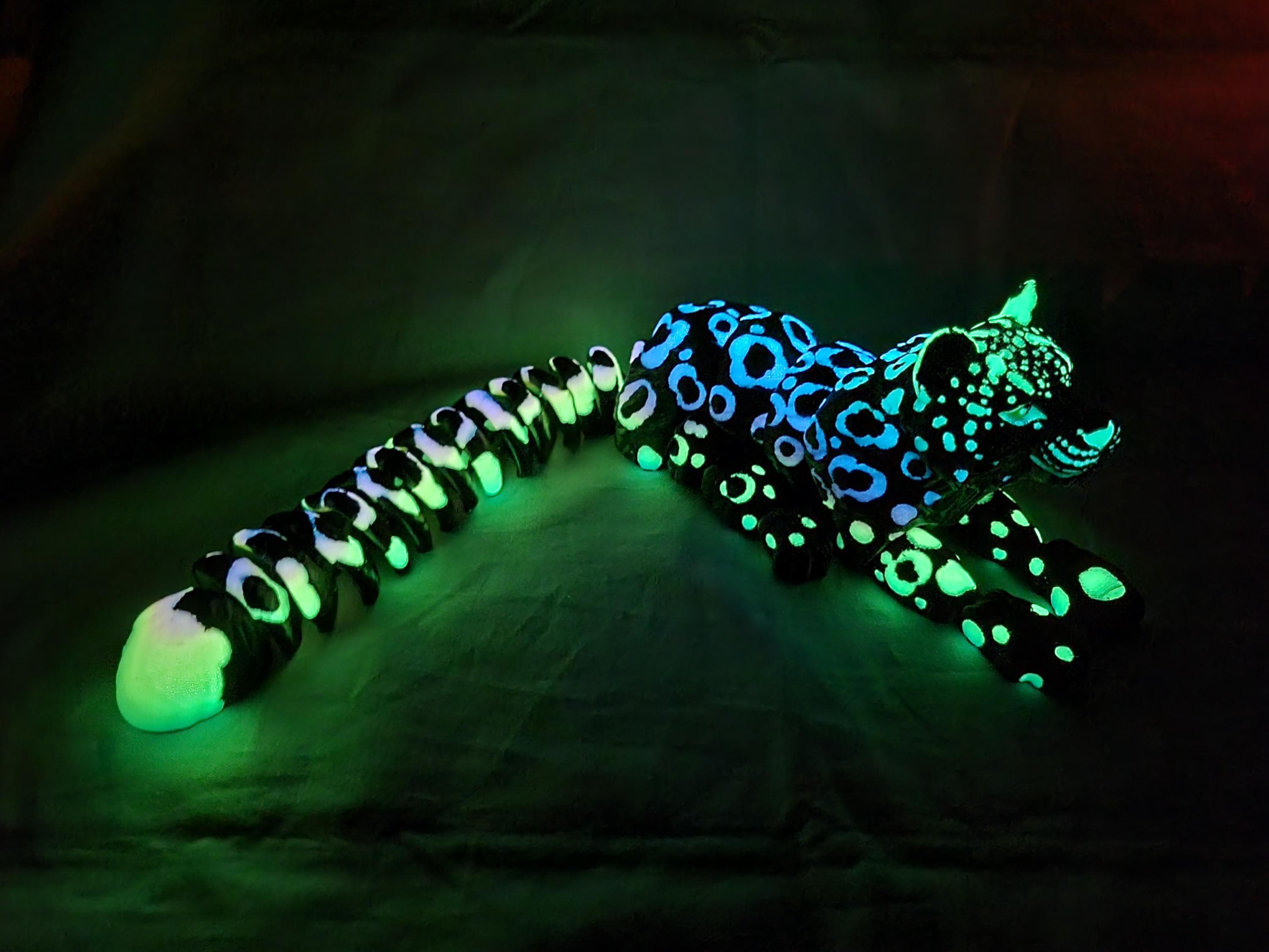 Glow in the Dark Snow Leopard Articulated Animal - Black and Glow