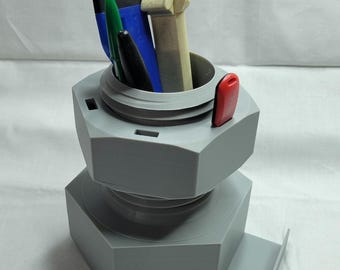 3D Printed Bolt Nut Pen Holder: Industrial Desk Organizer, Mechanic Gift