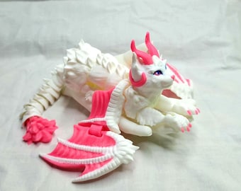 Glow in the Dark Winged Cat Dragon | Flexi Articulated Figurine | 3D Printed Fidget Desk Pet | 7 Glow Colors | Dragon Lover Gift