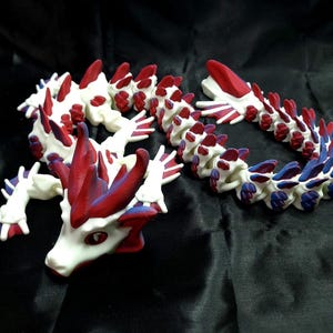 Flexi Wave Piercer Water Dragon - White with Matte Blue and Red Colorshift   - 3D Printed Fidget Figure