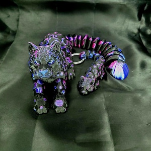 Llavero articulado flexible de leopardo de las nieves grande especial - Pequeño - Monedero, cartera, mochila, escritorio - Animal antiestrés impreso en 3D