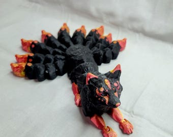 Grande animale flessibile personalizzabile a forma di volpe kitsune articolata con nove code flessibili - regalo Fidget stampato in 3D con code snodabili