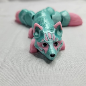 Unique Articulated Japanese Kitsune Fox Flexi Animal with 3 Tails- 3d Printed Animal Fidget Desk Toy Gift Poseable Tails- Mythical Spirit