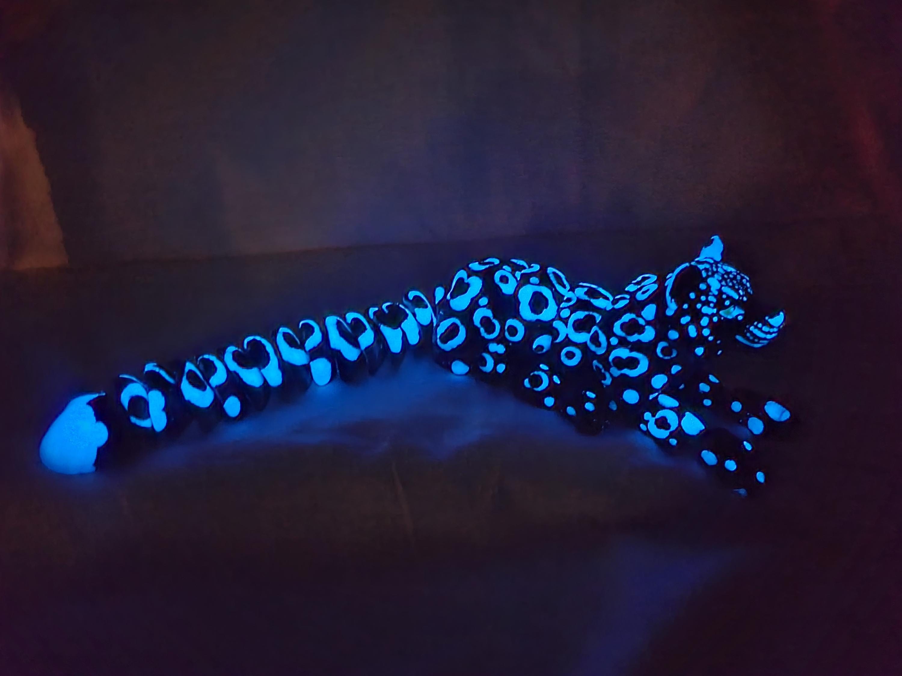 3D Printed Snow Leopard Articulated Flexi Animal- Black and Glow