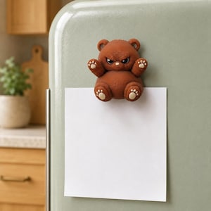 Grumpy Bear Fridge Magnet | 3D Printed Angry Animal Magnet | Cute Kitchen Decor | 1.5 in or 3 in | Funny Gift for Bear Lovers