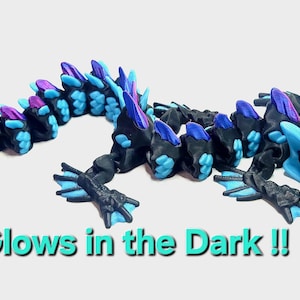 Flexi Wave Piercer Water Dragon - Black With Silk Purple Blue and Glow In The Dark Baby Blue  - 3D Printed Fidget Figure
